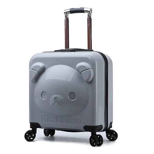 light grey KLQDZMS 18 дюймов детский Багаж мультфильм полипропиленовый чемодан пансион прокатки багаж детская дорожная сумка Детский чемодан - Цвет: light grey