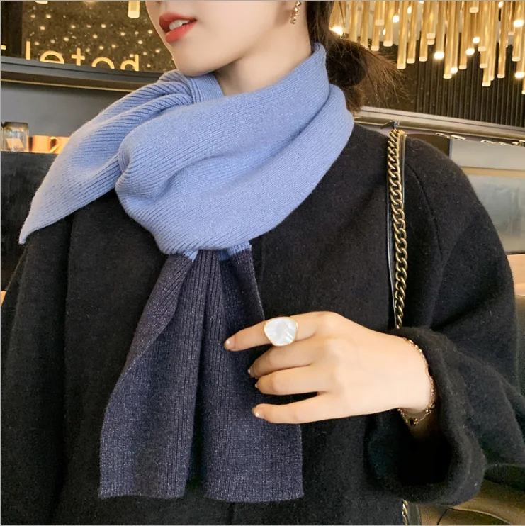 Autumn and winter new knitted color matching wool scarf female Joker long online celebrity thickened warm |