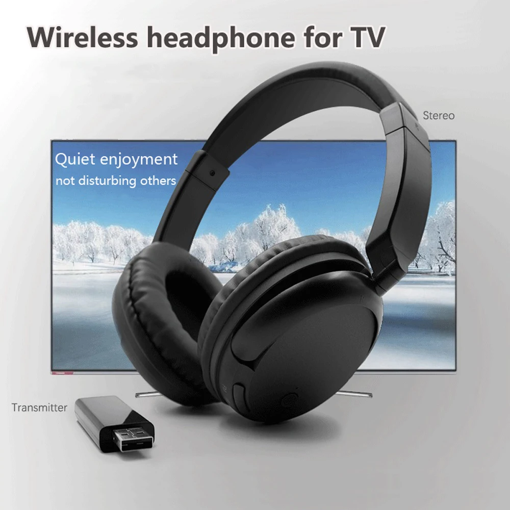 Professional Wireless Headset For TV PC Computer MP3 TV Rechargeable Over Ear Headset Support FM Function With USB Transmitter