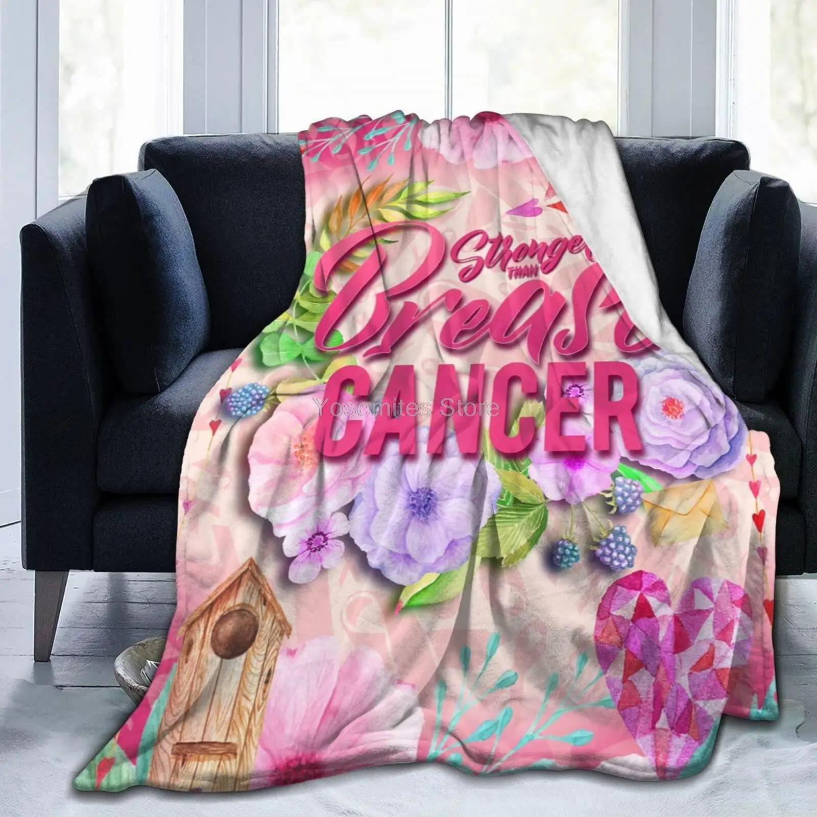 

Breast Cancer Pink Ribbon Flowers Soft Throw Blanket for Women Men Kid Lightweight Fleece Blanket/ for Couch
