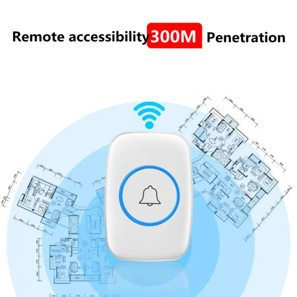 Wireless Doorbell A10 Waterproof 300m Remote Door Chime Plug-in Button Ring Alarm