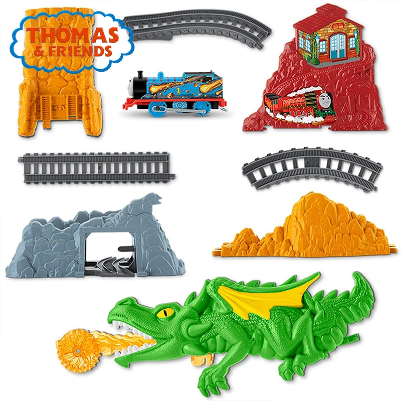 Original Thomas Und Freunde Track Master Drachen Flucht Set FXX66 Kid Spielzeug Dicast Zug Auto Eisenbahn Gebäude Spielset Für Weihnachten