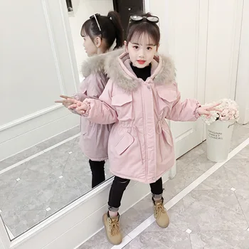 

Girls cotton-padded clothes 2019 children new han edition brim with thick cotton-padded jacket in long winter female baby winter