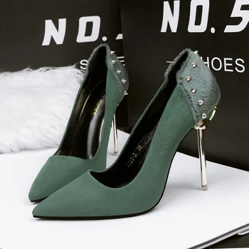 

zapatos de tacon 2019 stiletto szpilki damskie studded heels women shoes high heel pointed toe shallow pumps woman NO.55 Shoes