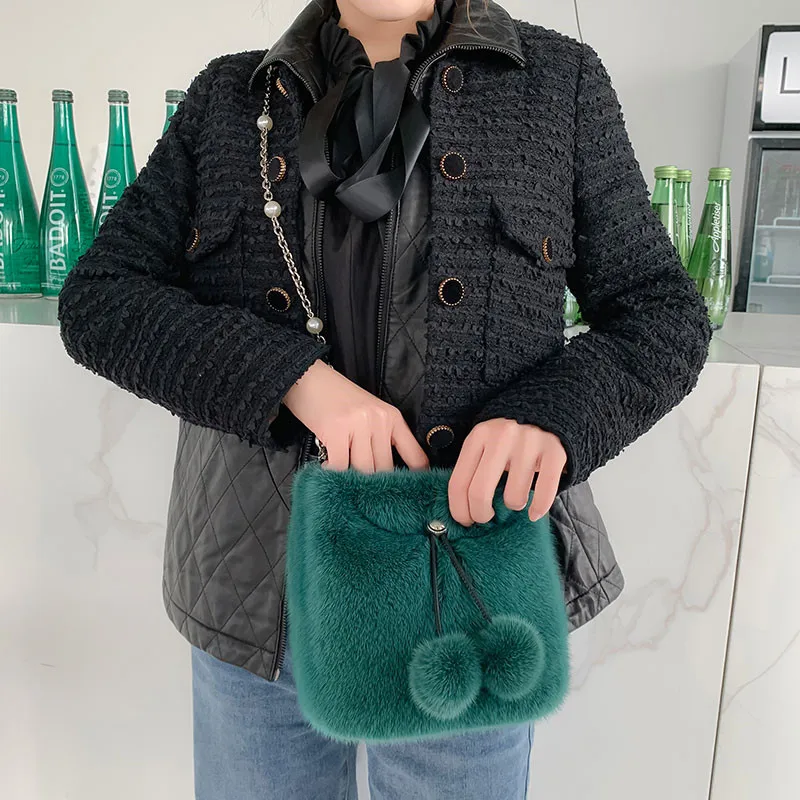 Bolsos de piel de visón para mujer, carteras de piel visón de alta calidad, con bola Diagonal, Bolso de mano|Riñoneras| - AliExpress