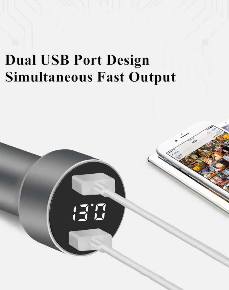 Металлическое USB Автомобильное зарядное устройство 3,4 А, светодиодный дисплей, автомобильное зарядное устройство для мобильного телефона, монитор напряжения для iPhone, samsung, Xiaomi, huawei, OnePlus, htc, zte