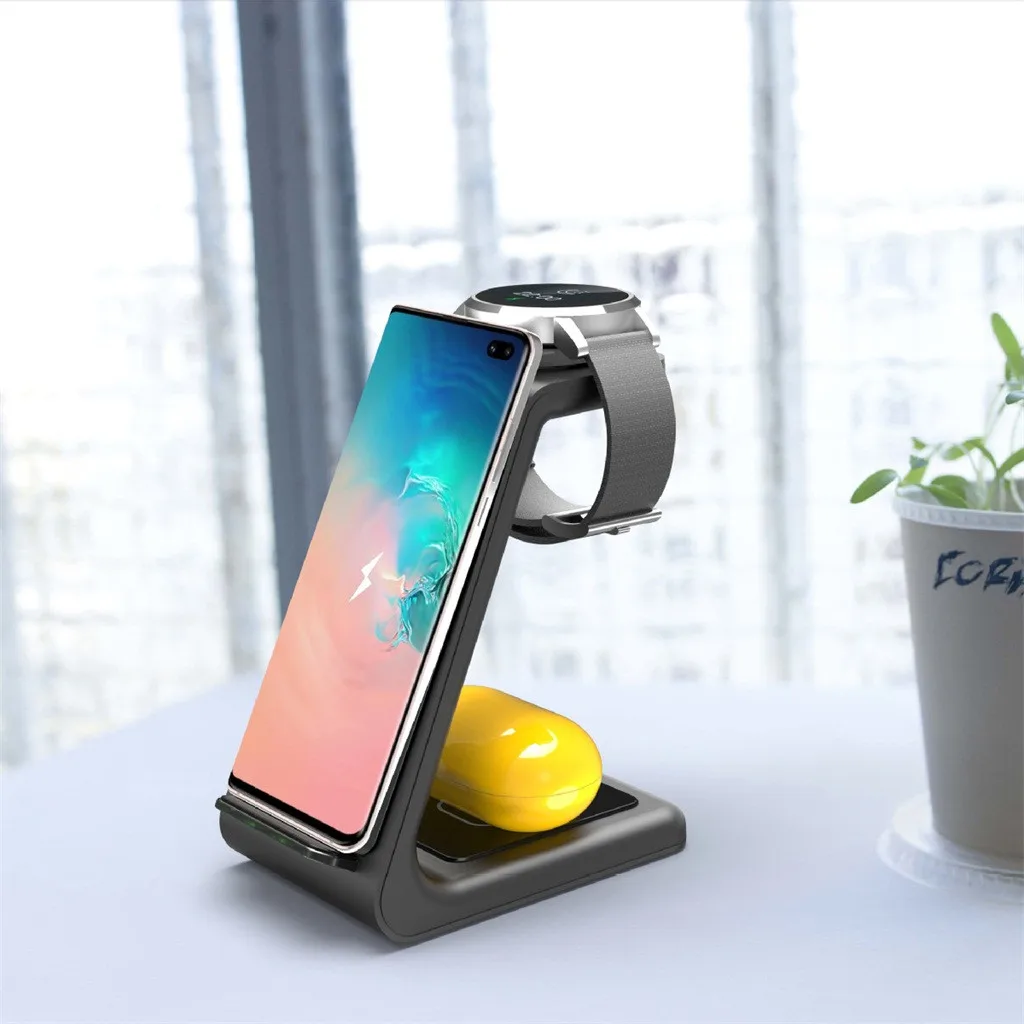 Док-станция для зарядки телефона для Apple Watch iPhone X XS XR 8 11 samsung S10 S9 Airpods 10 Вт Qi Быстрое беспроводное зарядное устройство Подставка держатель
