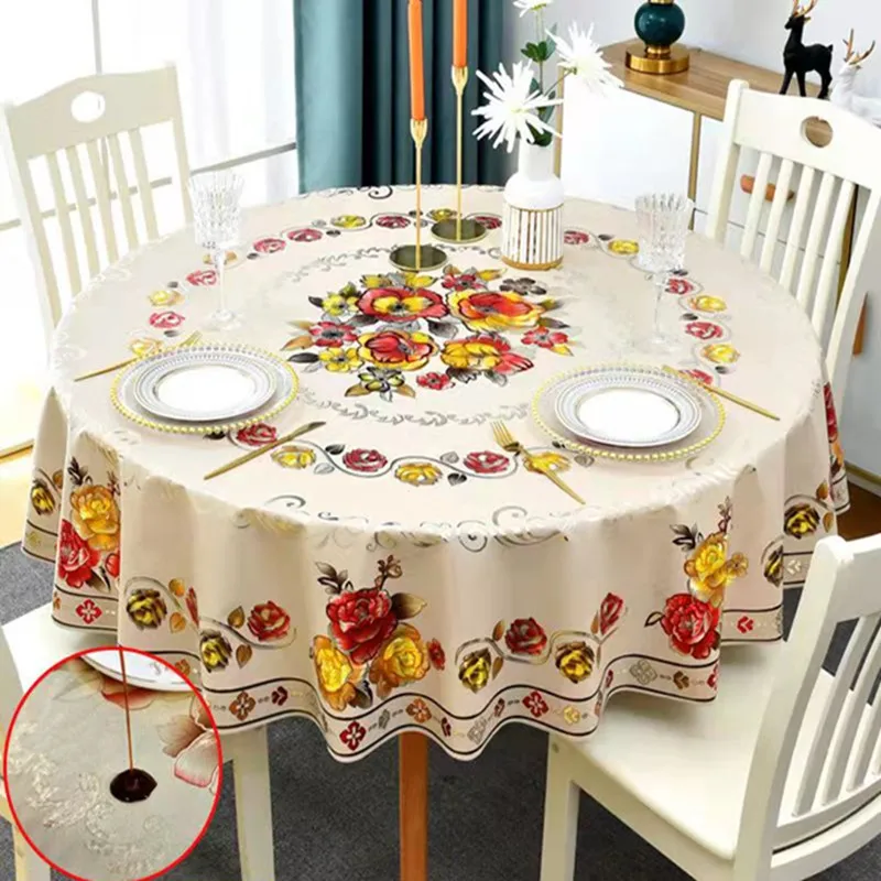 Round Table Tablecloth PVC Wash Free Waterproof Oil Proof Scald Proof