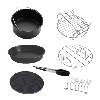 

7 Pcs Set Air Fryer Accessories Cake Barrel Pan Rack Mat Kit Portable Kitchen Tool 6 7 Inch BJStore