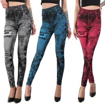 

2020 Women Sexy Imitation Jean Skinny Jeggings Fashion Classic Stretchy Slim Leggings Skinny Pants Plus Size Bottoms Hot Sale