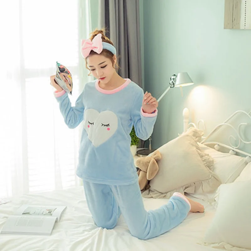 blueSF2127 Пижамный комплект из 2 предметов, ночное белье, пижама, домашний костюм, женская теплая пижама с длинными рукавами, зимняя бархатная набивка, пижамный комплект с животными - Цвет: blueSF2127