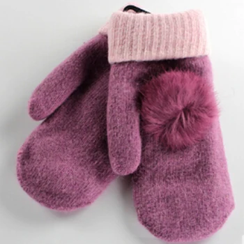 

Newly Design Women's Cute Ball Faux Rabbit Hair Winter Warm Wool Gloves Mittens
