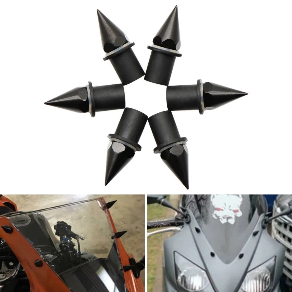 

6Pcs Motorcycle Universal Spike Bolts For Windscreen Fairings License Plate Black