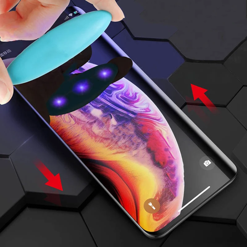 Cho iPhone 11 Pro Max 3D Full Cover Keo UV Liquid Kính Cường Lực Bảo Vệ Màn Hình Cho iPhone 6 6S 7 8 Plus X XS Max XR SE 2020 mobile screen protector