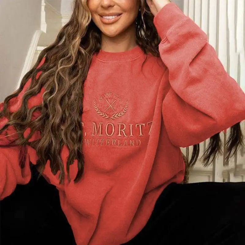

Casual Solid Letter Embroidery Oversized Sweatshirt Women Pullover 2020 Autumn Winter Warm Crew Neck Sweatshirt Streetwear Tops