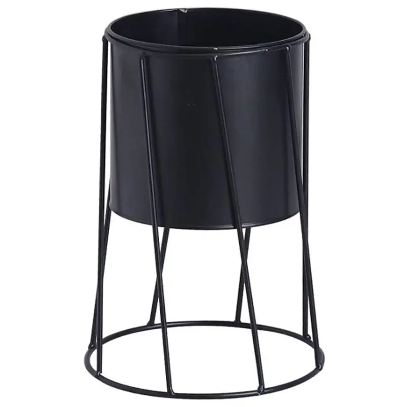 

NHBR-Black Geometric Iron Rack Metal Holder With Small White Pot Planter For Succulents Herbs Cactus Artificial Plants Flower