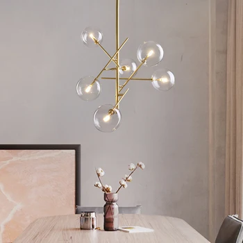

Nordic All copper magic bean chandelier living room simple modern molecular light glass lampshade restaurant chandelier
