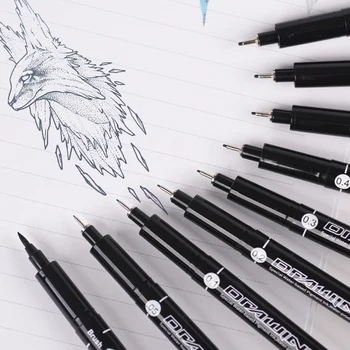 

KNOW 9Pcs/Set Black Pigment Liner Neelde Water-proof Drawing Pen Pigma Micron Sunproof Marker for Sketch Drawing