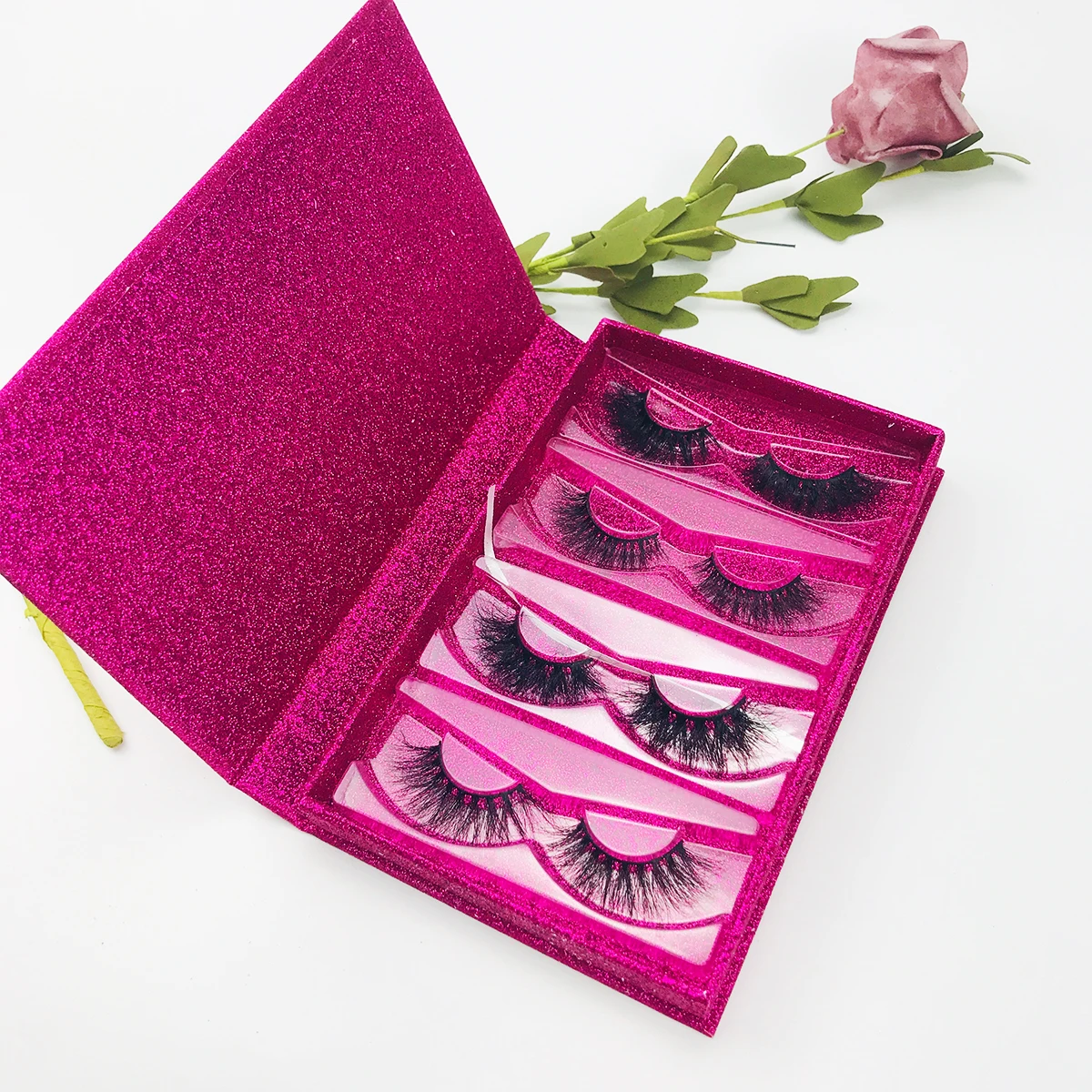 FOXYFOX Print Logo Eyelash Packaging Wholesale Multiple pairs of eyelashes With Trays Bulk 25mm Mink Lashes packaging Box Makeup 5