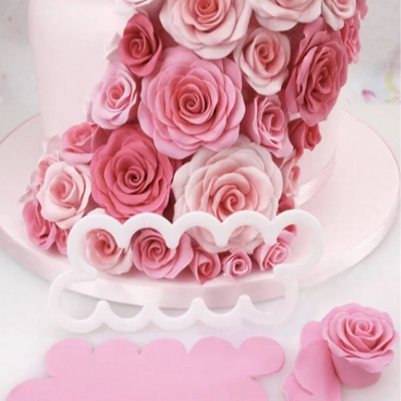 3pcs/set 3D Cake Easiest Rose Petal Flower Cutter Mold Fondant Icing Fondant Decorating Mould Biscuit Cutter Tools