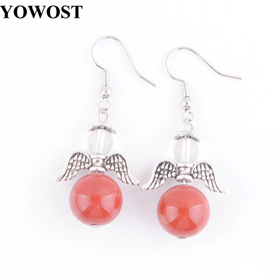 Dangle Earrings Natural Stone Jaspers Quartz Round Ball Beads Drop Earring Angel Wing Fashion Jewelry Gift for Women IR3239 | Украшения и