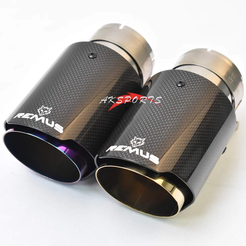 1PC Car Exhaust Muffler Tip Straight Flange Glossy Carbon Stainless Steel