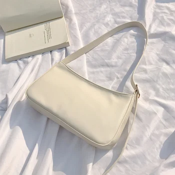 

Retro Armpit bag Women Baguette Shape Bags 2020 New Female Shoulder Hand Bags Pu Leather Fashion Soild Color Lady Handbags Sac