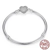 Big Sale Original 925 Sterling Silver Snake Chain Bracelet Bangle Secure Heart Clasp Beads Charm Bracelets for Women DIY Jewelry ► Photo 1/5