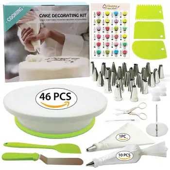 

46 PCS/Set cake stand Tips Kitchen DIY Icing Piping Cream Reusable Pastry Bag +24 Nozzle Set Cookie Cake Decorating Tools