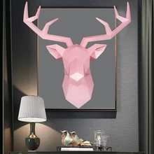 3D Deer Head Estátua Decoração Escultura Abstrata Decoração Da Casa Acessórios 50x49x20 centímetros Sala relógio de Parede Grande estátuas alces Decorações(China)