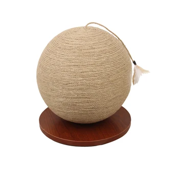 

Cat Playing Toy Wooden Bottom Plate Straw Grinding Claw Climbing Frame Cat Toy Scratch Board with Sisal Hanging Ball