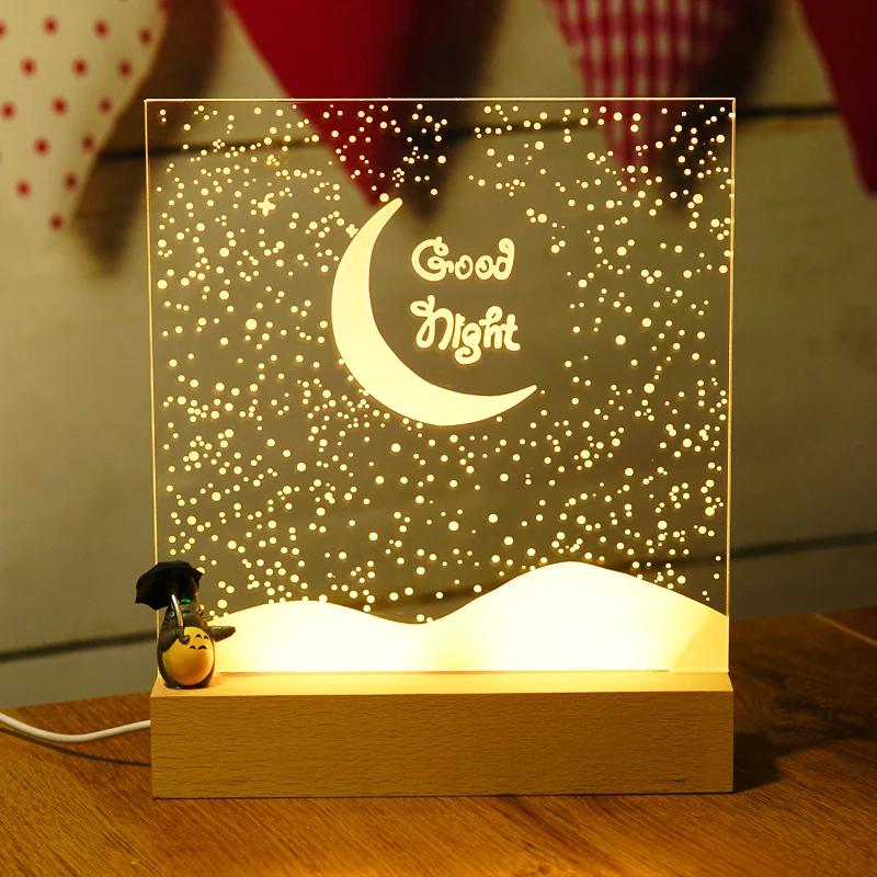 Wholesale 3D Acrylic Wooden Base Wood Led Night Light DIY