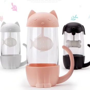 

Infuser Glass Cup Tea Cat Fish Filter Strainer Mug Water Bottle Home Office Container Lovely Cute Cat Adult Insulation Portable