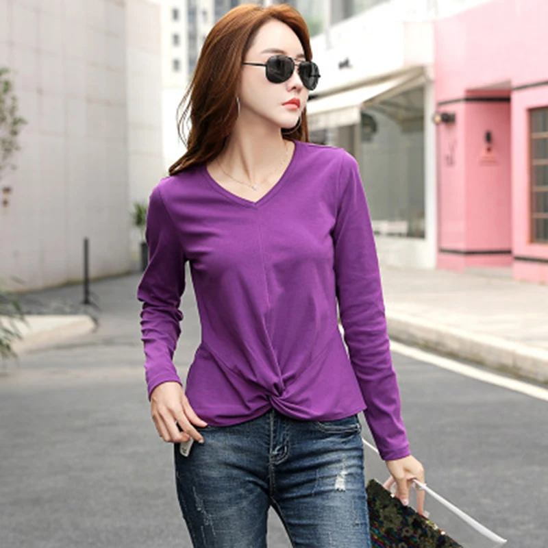 GGRIGHT рубашка с длинными рукавами женская Camisetas Mujer Verano Повседневная хлопковая Футболка женская футболка Femme - Цвет: Фиолетовый
