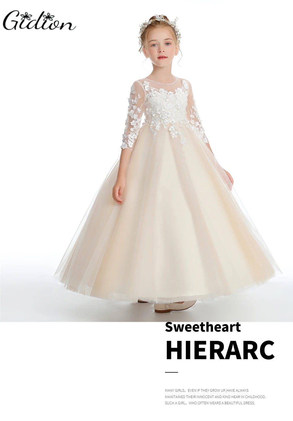 Puffy Tulle Appliques Baby Ball Gown Flower Girl Dresses Long Sleeve Princess Dress Wedding Party Dress First Communion