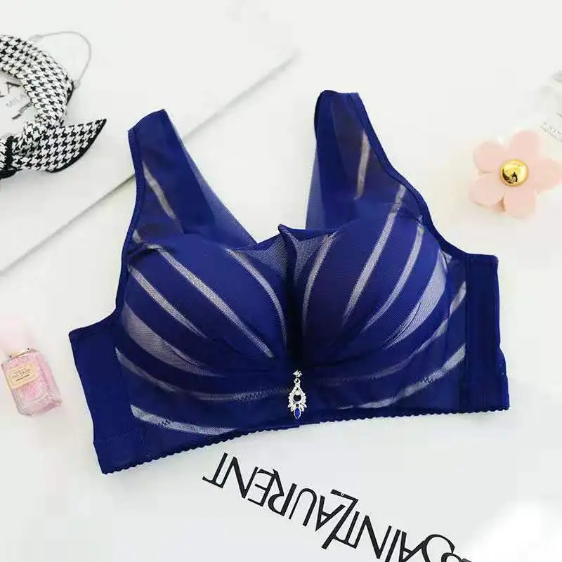 New Hot Stripe 3/4 Cup Sexy Thin Women Underwear Push Up Bralette Non-Adjusted Straps Women's Bra B C Cup Large Size Bras