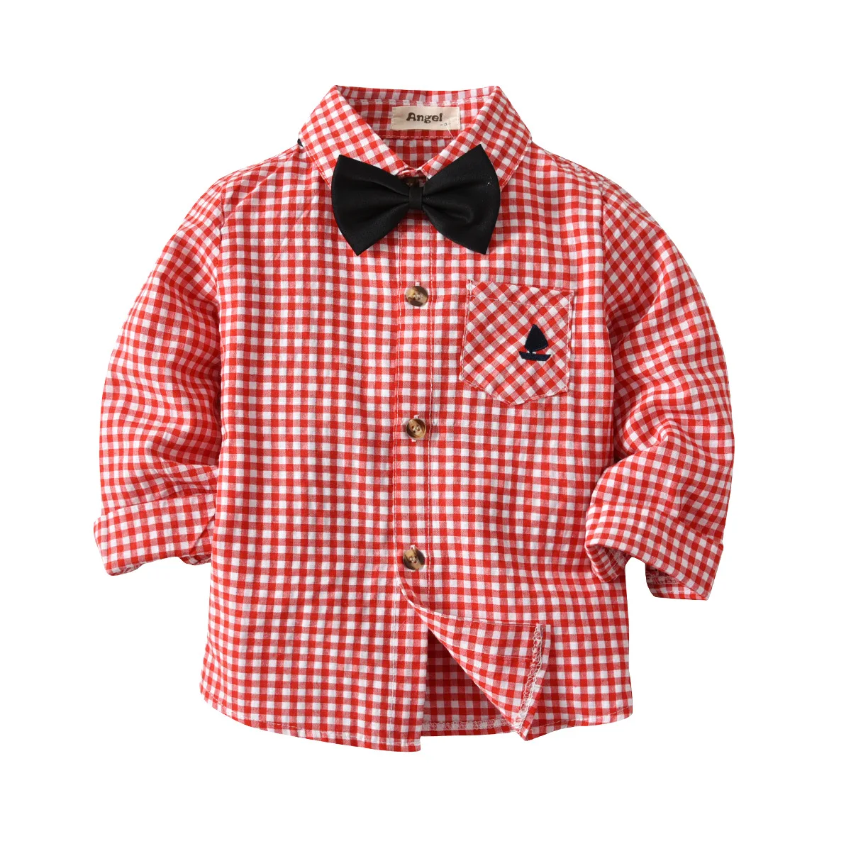 Детская рубашка, весенне-осенняя Клетчатая блуза с длинными рукавами и бантом, детские топы в джентльменском стиле, рубашка