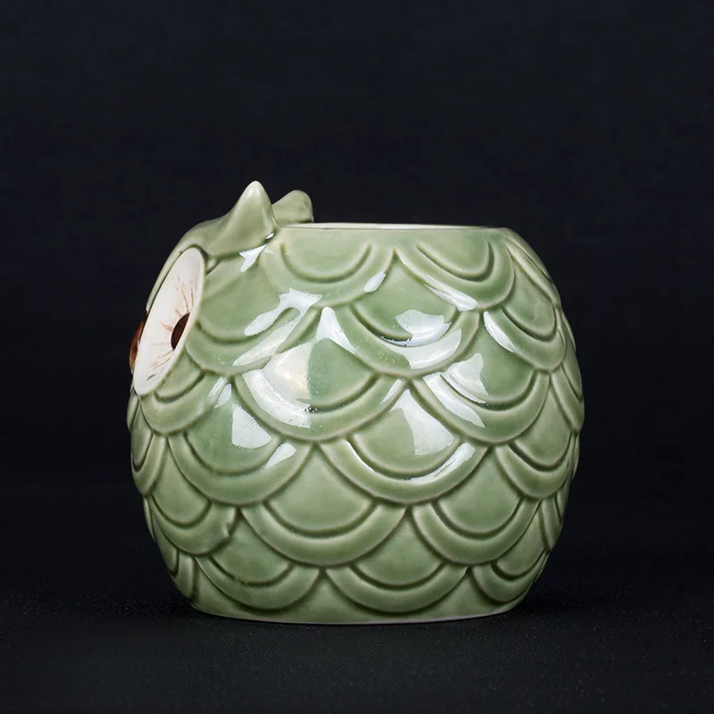600 мл, керамическая чашка Tiki, сова, бокал для вина, индивидуальная кружка Tiki, рыбная чешуя, коктейльное стекло, гавайский тотем, Tiki, чашка, бар, семейные напитки