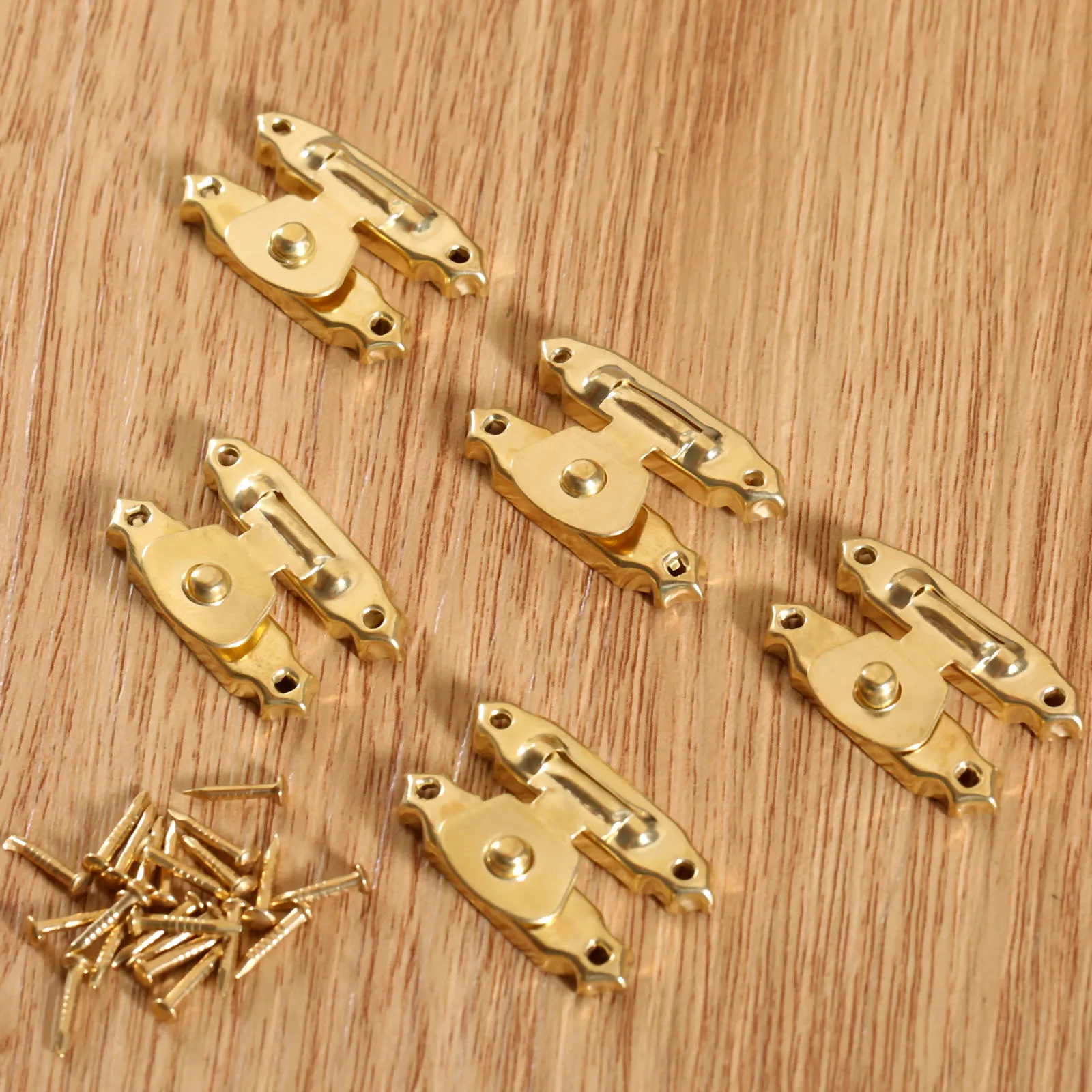 Mini Jewelry Gift Wine Box Wooden Case Hasp Lock Drawer Latches 5Pcs Decorative Brass Suitcases Hasp Latch Hook with Nails jewelry box hasps decorative latches