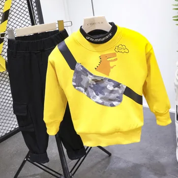 

2PCS WLG boys winter clothing set kids velvet thick cartoon hoodie and black pant set baby boy warm casual all match clothes
