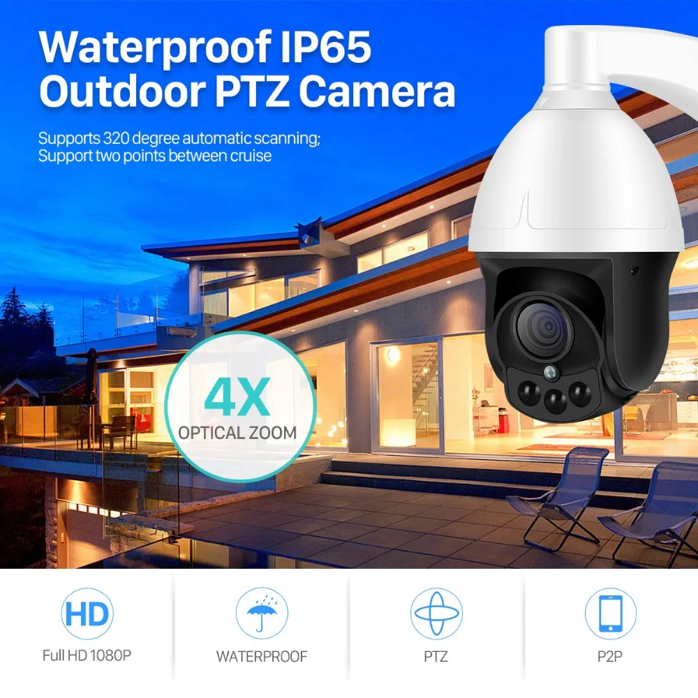 

H.265 PTZ HD 1080P IP Camera 4X Zoom PTZ Outdoor Waterproof Speed Dome CCTV Wireless Camera 2MP Surveillance PTZ Wifi Camera