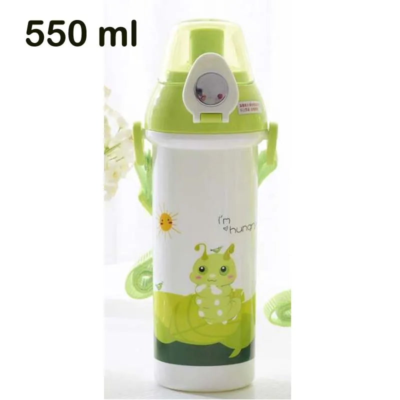 550ML Green Size L 460 мл пластиковая бутылка с соломинкой не содержит БФА; напитки Бутылка на веревочке креативный мультфильм Спортивная бутылка для напитков подарки для детей - Цвет: 550ML Green Size L