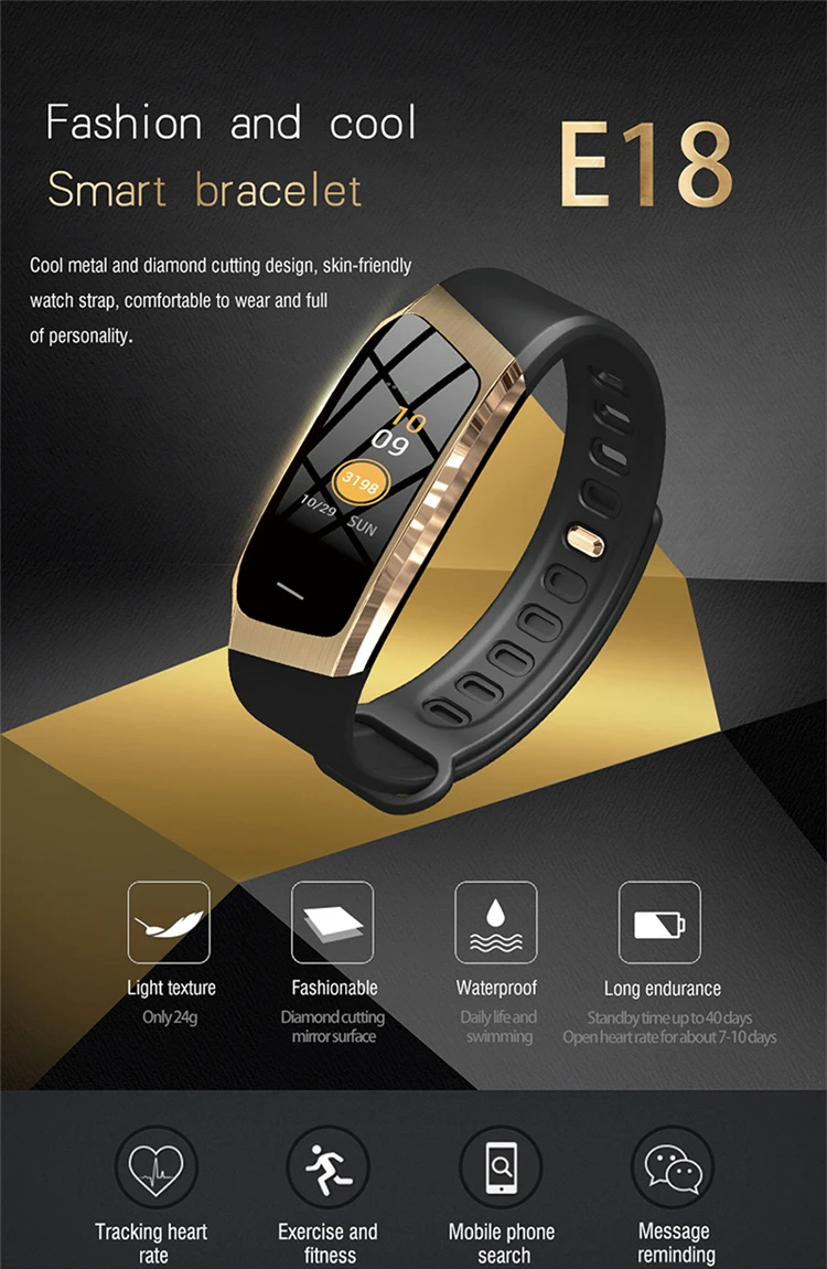 

EHUNT New Greentiger E18 Smart Bracelet Blood Pressure Heart Rate Monitor Fitness Activity Tracker smart watch Waterproof Sport