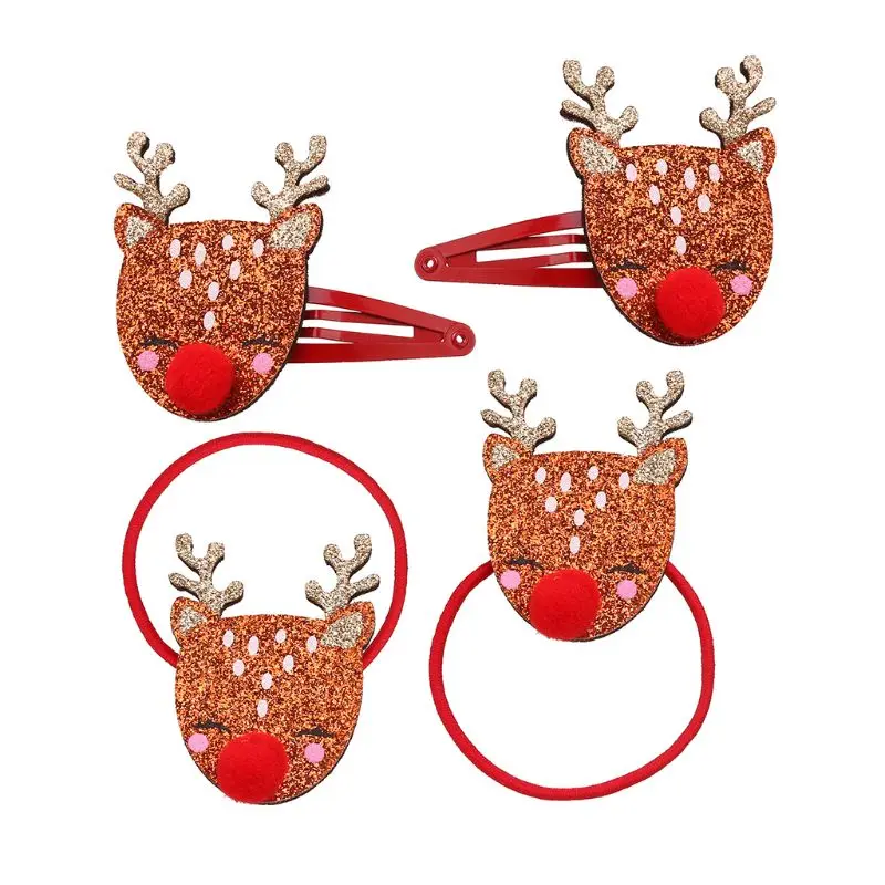 

Child Kids Creative Cute Sequins Reindeer Head Hair Accessories Christmas Party Props Ponytail Holder Barrettes Styling Headband