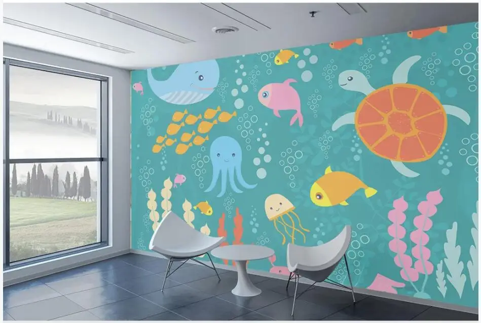 

WDBH custom mural 3d photo wallpaper Cartoon sea fish kingdom tv background home decor living room wallpaper for walls 3 d