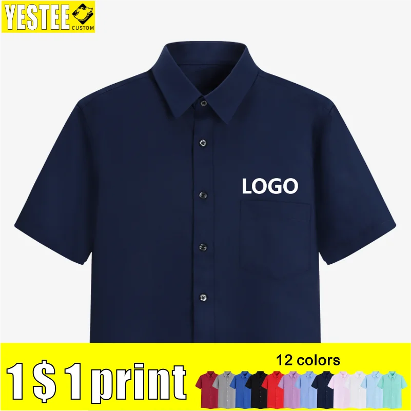 Short Sleeved Shirt Casual Short Sleeved Shirt Short-sleeved Solid Color Shirt High-end Business Daily Tops Company Uniforms Printed Embroidery