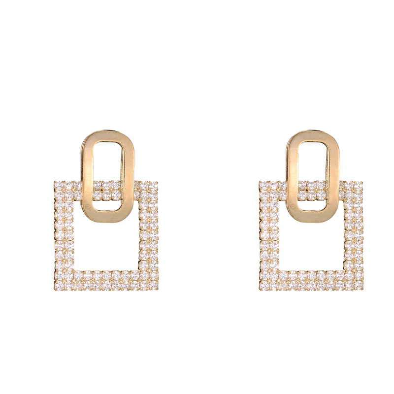 2021 New Rhinestone Hoop Earrings Female Light Luxury Temperament Alloy Earrings Fashion Golden Earrings For Women Cute Party - Image 3