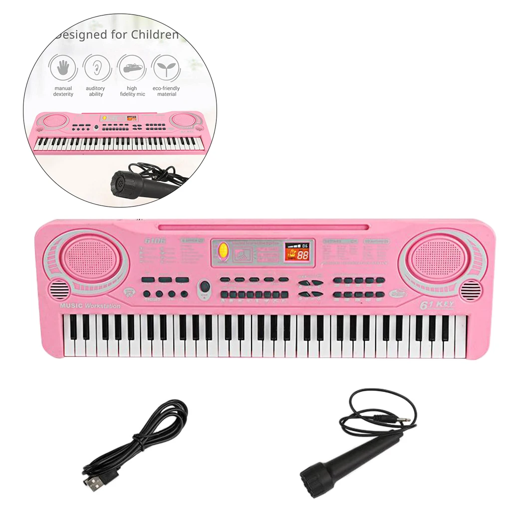 Portable Musical Piano, 61 Keys Electronic Digital Keyboard with Microphone Toys for Beginner & Kids