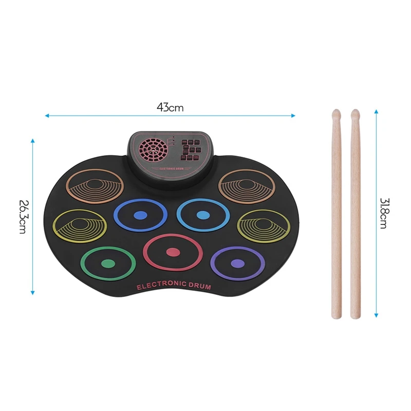 Kit Digital Roll Up Drum Pad portátil electrónico Drum Set USB 9 Drum Pads altavoz incorporado bate