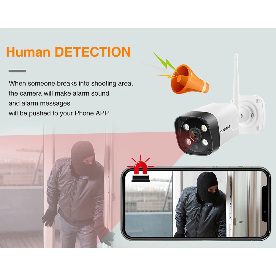 Techege супер HD 5MP h.265 WiFi Проводная ip камера AI Обнаружение человека двухсторонняя